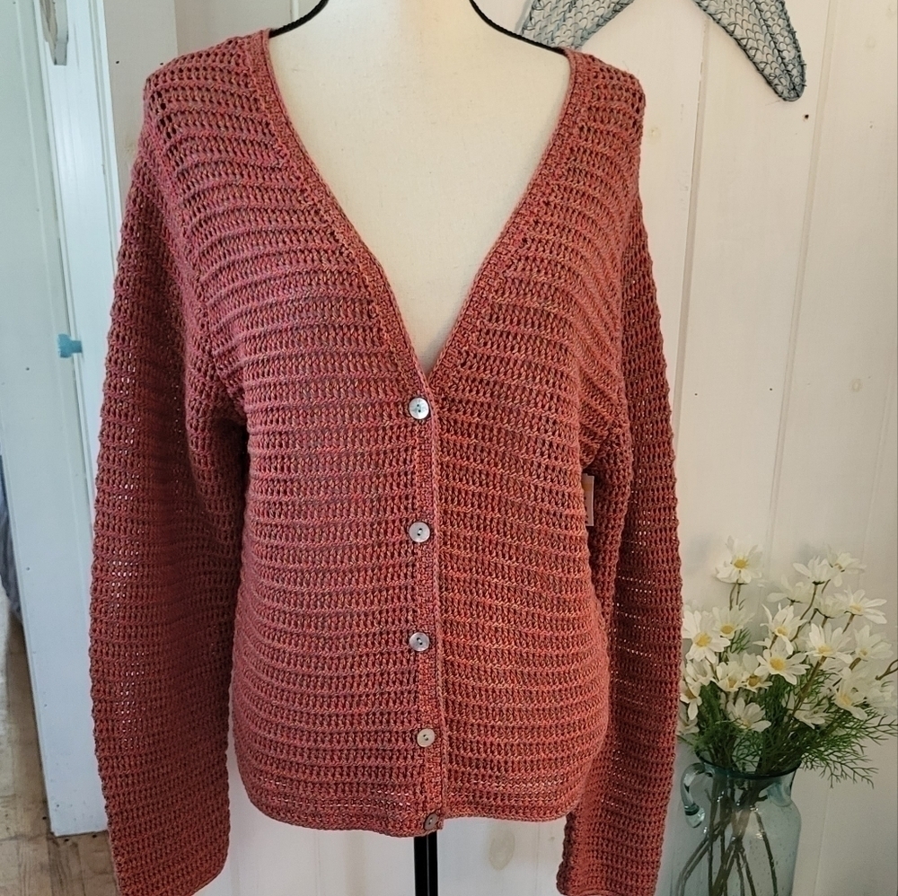 Vince Multicolor Marled Open Knit Button Cardigan - Picture 1 of 12